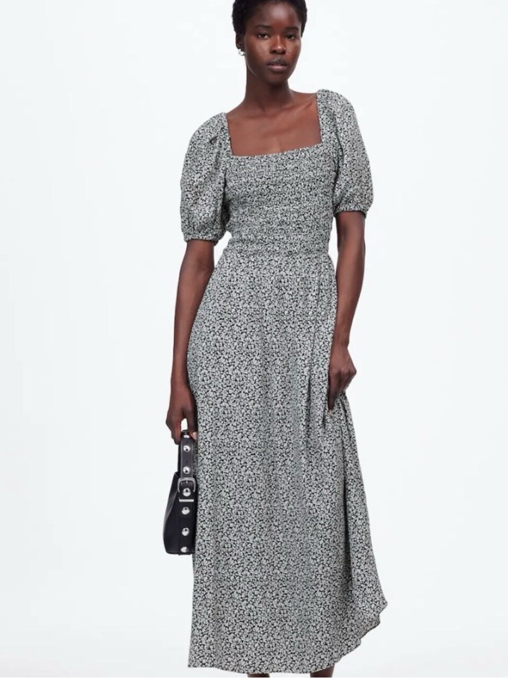 Madewell Smocked Puff Sleeve Midi Dress, 8